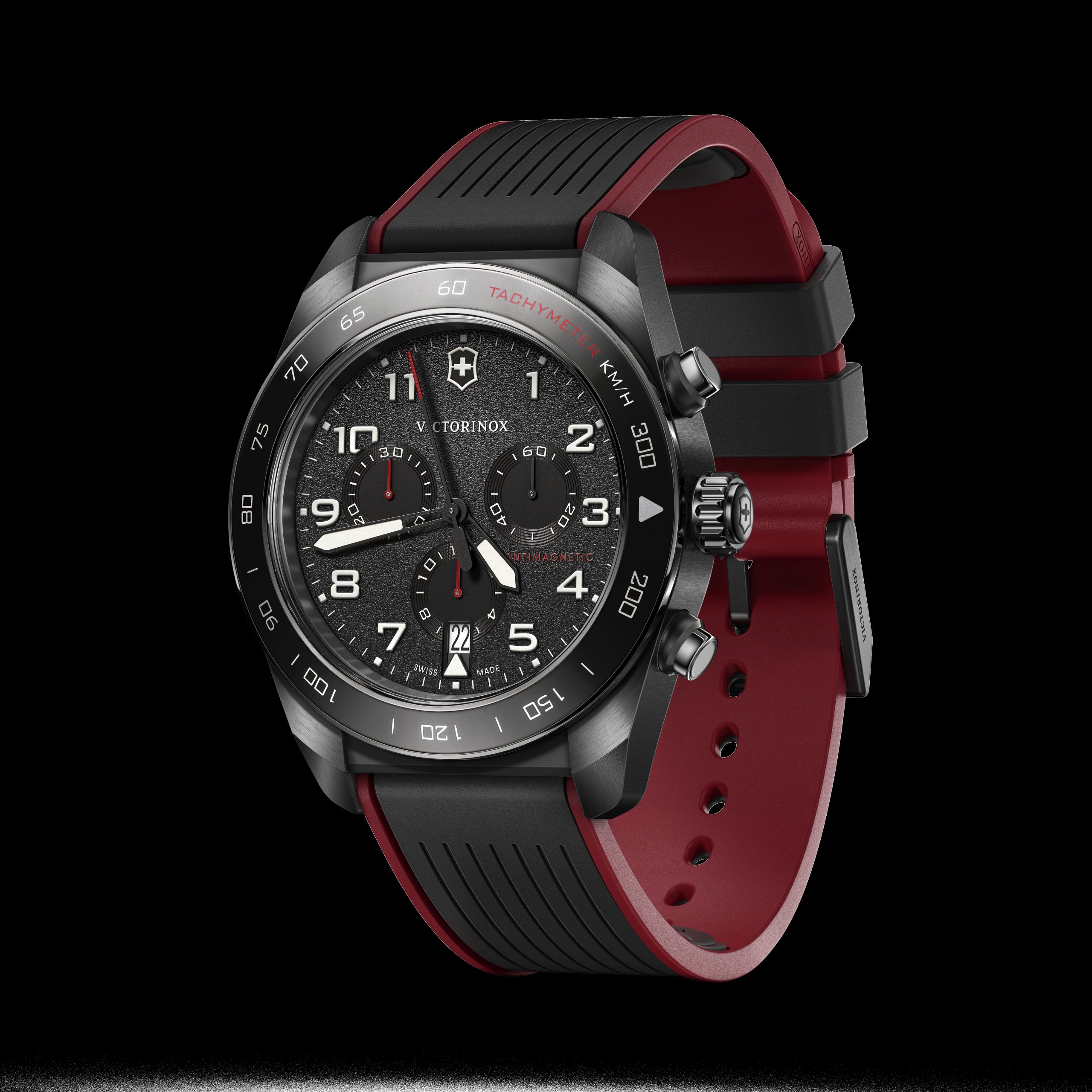 Reloj Swiss Army Chrono Correa de Caucho Negro/Rojo Victorinox