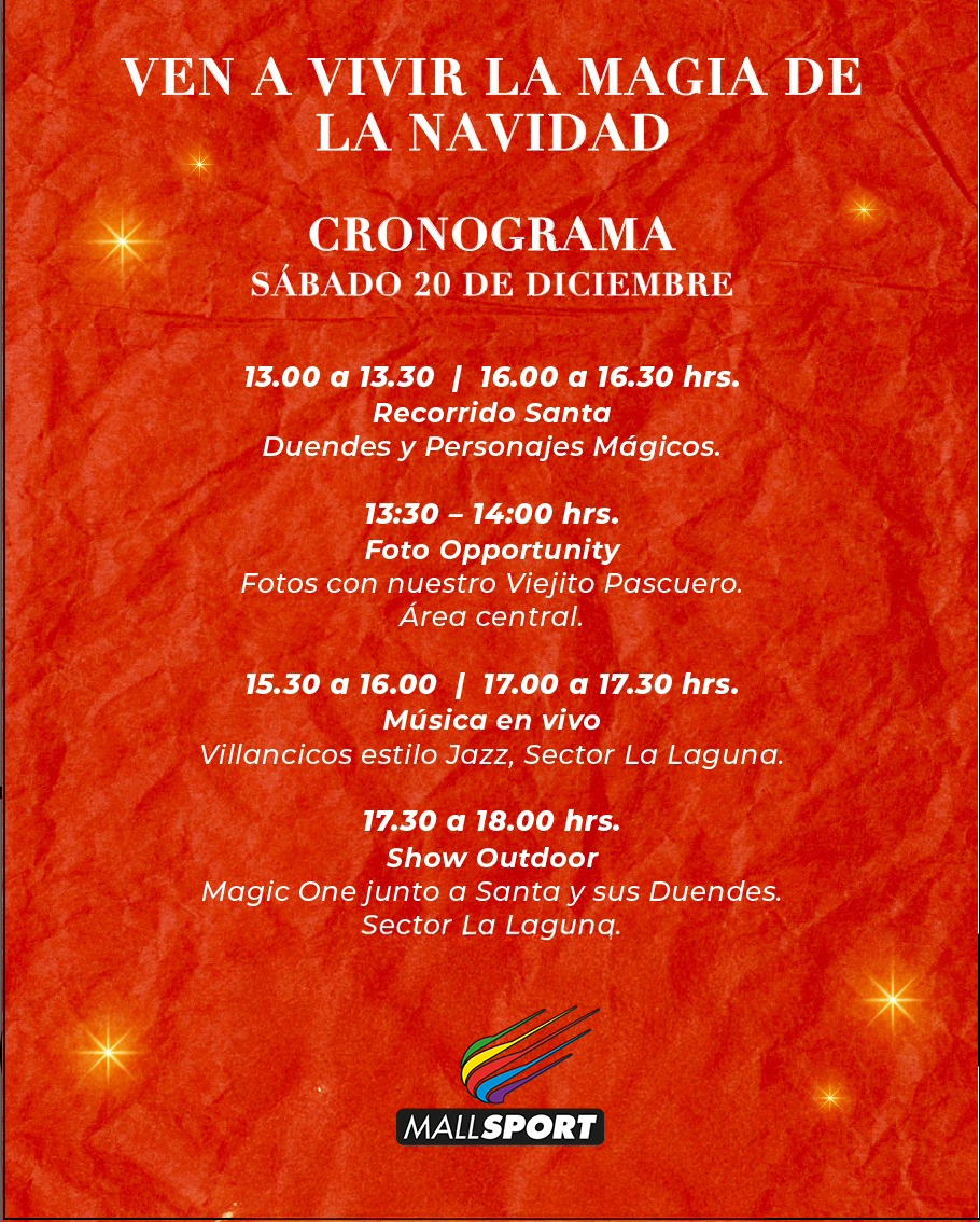 Ven en familia a vivir una experiencia navideña llena de magia en Mall Sport el sábado 20 de diciembre
