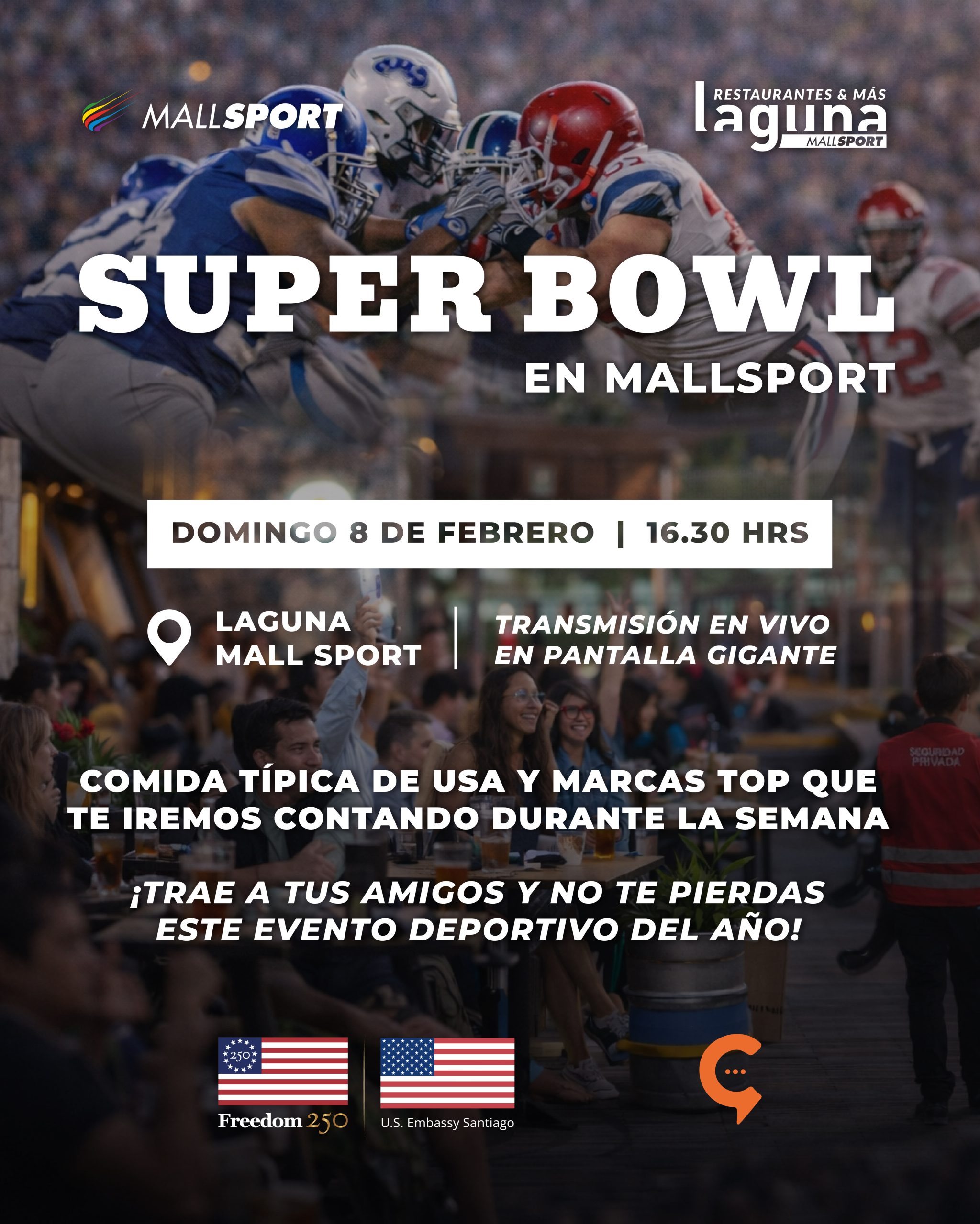 Pantalla gigante y emoción total: así se vive el Super Bowl en la Laguna de Mall Sport